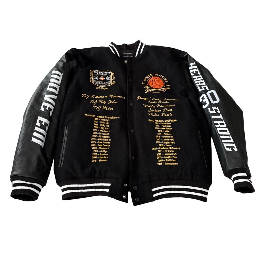 Mitchcraft x Goodman League Leather Varsity‎ Jacket Mens XL Black 30 Years Coat